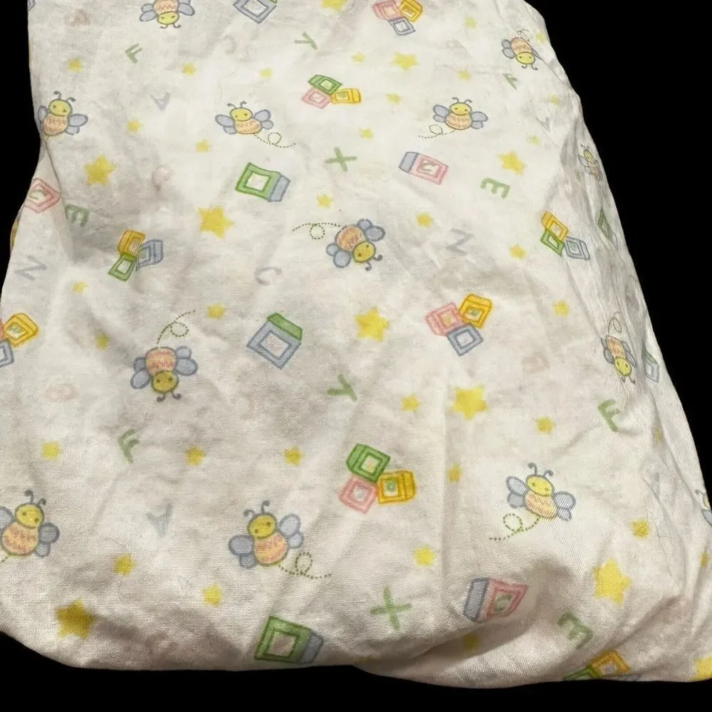 Vintage‎ Mount Vernon Mills Baby Crib Sheet Pastel Bees Blocks Stars Alphabet